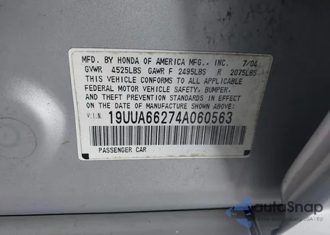 2004 Acura Tl из США, поврежденный, VIN 19UUA66274A060563